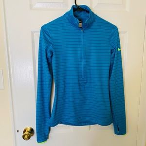 Nike Pro Dri Fit Hyperwarm Small Blue Striped Women’s Athletic Half Zip Jacket